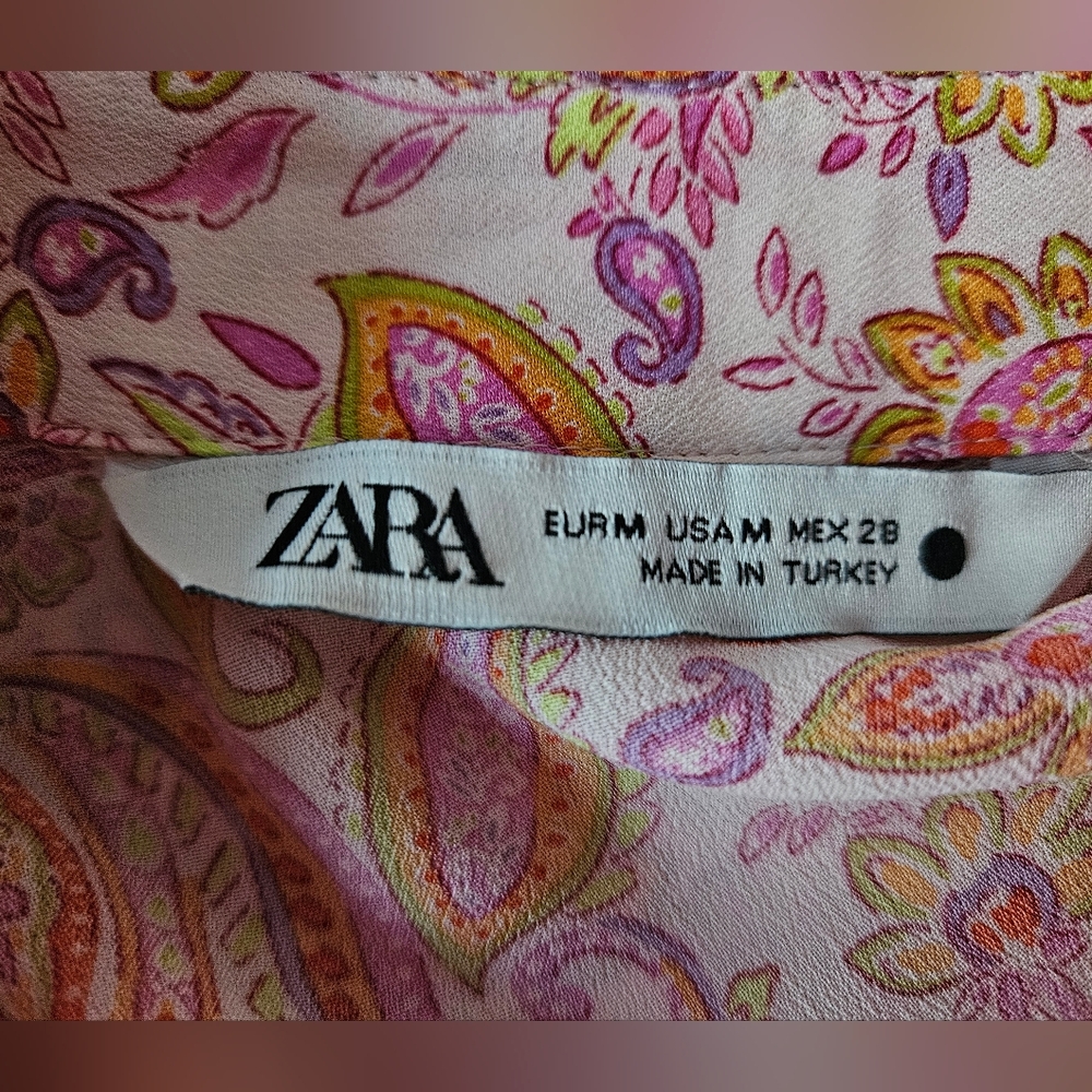 NWOT ZARA Orange & Pink Paisley Silky Button Down Blouse | SZ M - Picture 9 of 12